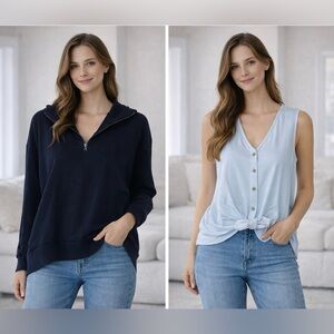 Lou & Grey Half-Zip Pullover Hoodie — Forever Navy — Size XL (MSRP $130)